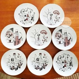 Naaman Israel Porcelain Plates Set of 8 Pieces Vintage Folklore Motif Judaica